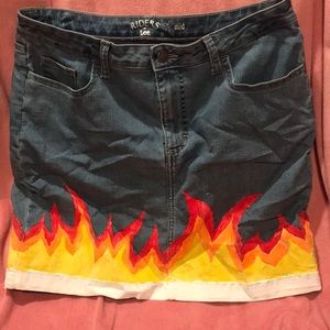 Hand-painted Flame Jean Skirt